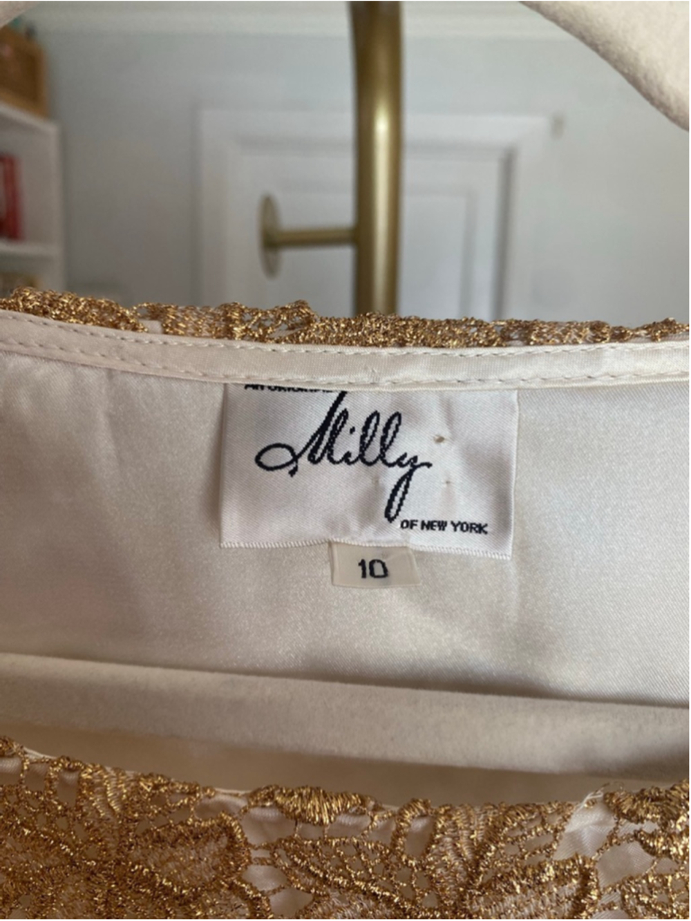 Vintage Milly Of New York Gold Lace Shift Dress Cocktail Wedding Guest Elegant - Picture 5 of 6